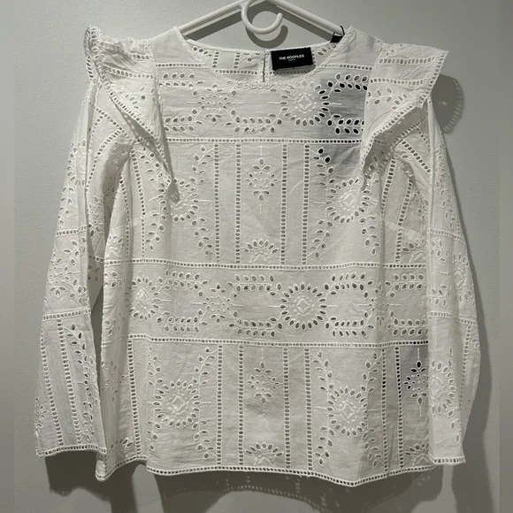 The Kooples White Cotton Ruffle Eyelet Top Size Medium - Picture 5 of 12